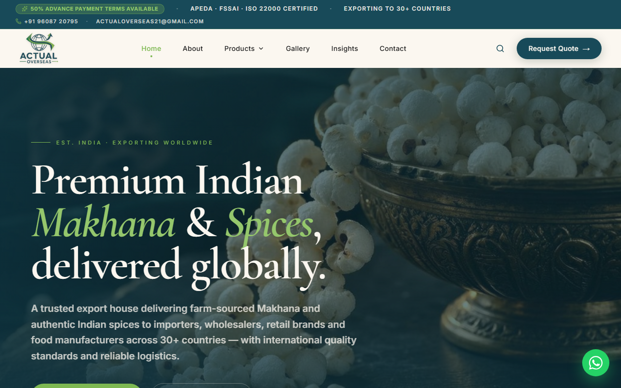 Actual Overseas website homepage preview