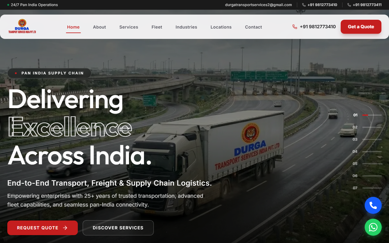 Durga Transport Services website homepage preview