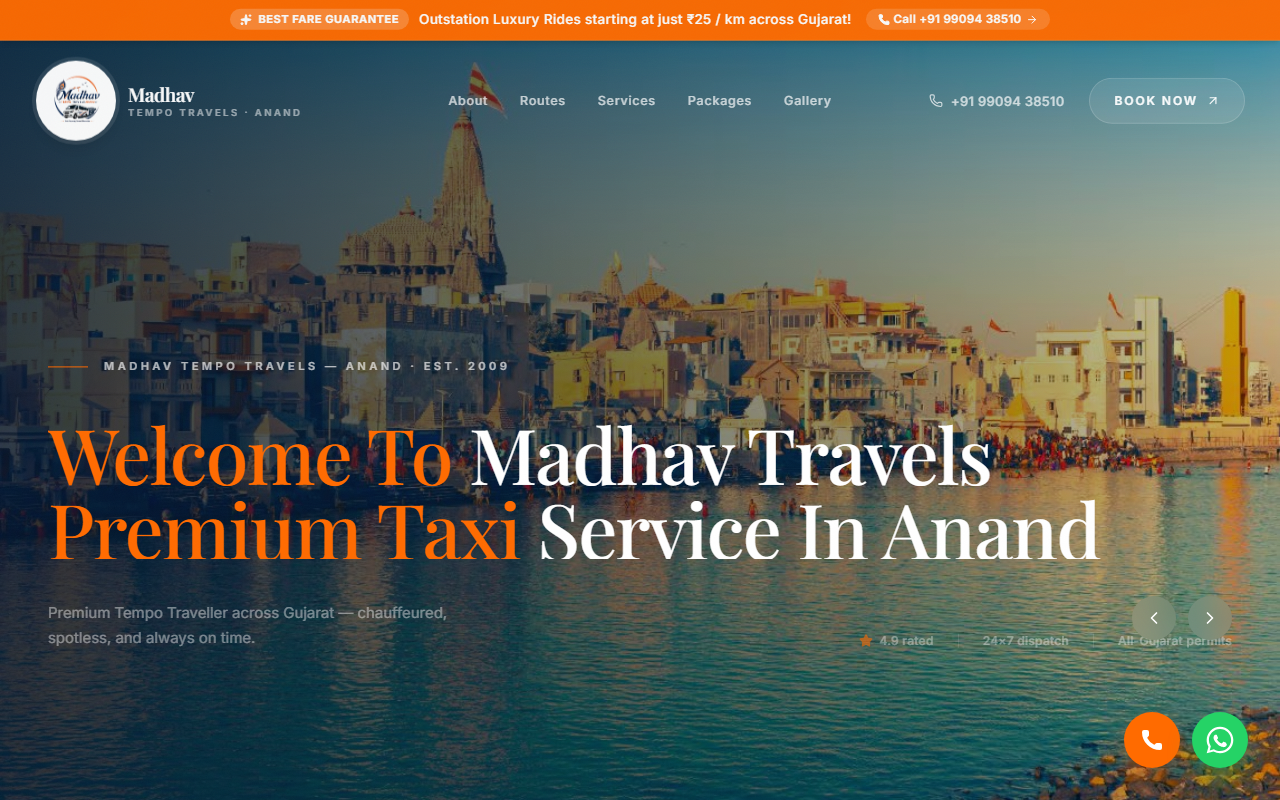 Madhav Travels website homepage preview