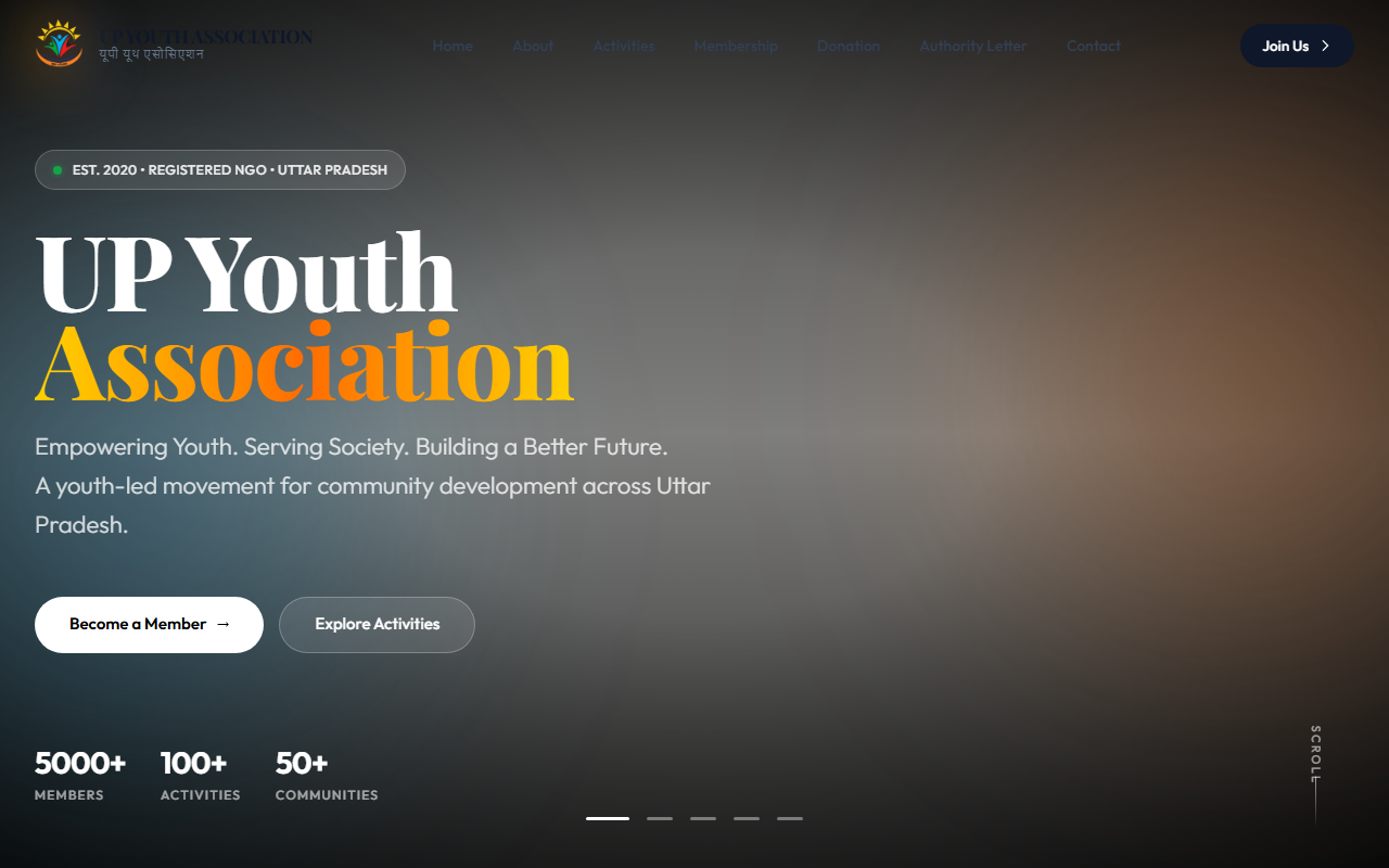 UP Youth Association website homepage preview